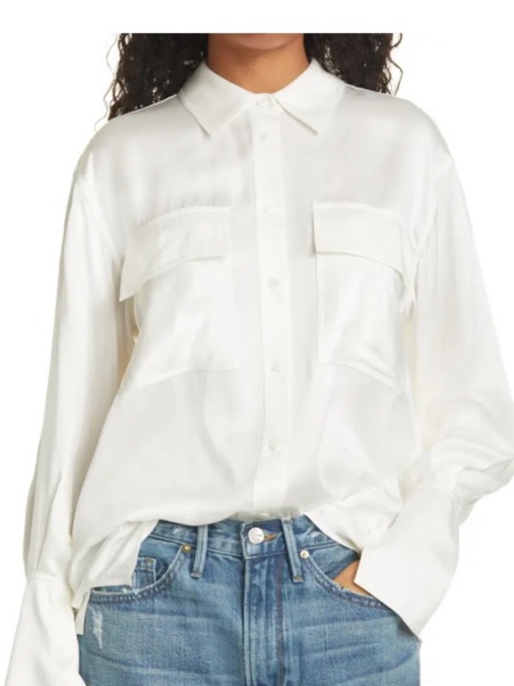 FRAME Silk Button-Up Blouse in Off White
